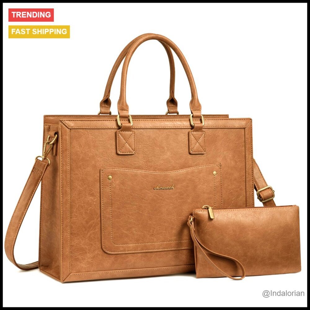 Vintage Leather Tote Bag Large Capacity Messenger Work Bag Chic Minimal